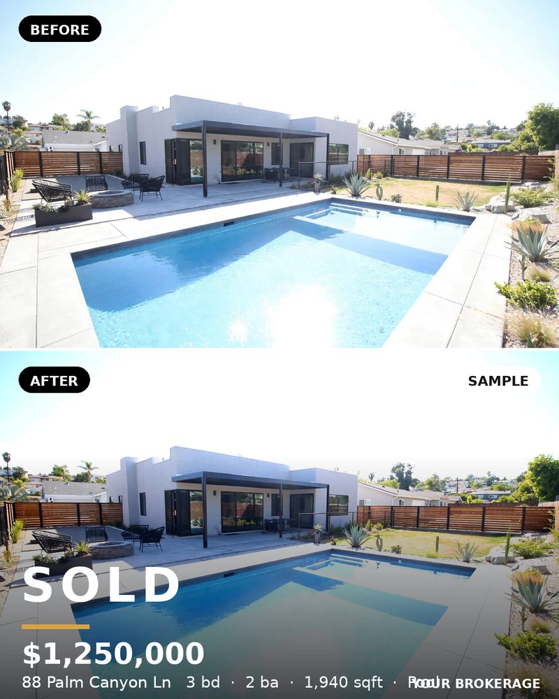Sample: dull listing photo transformed into a Sold graphic